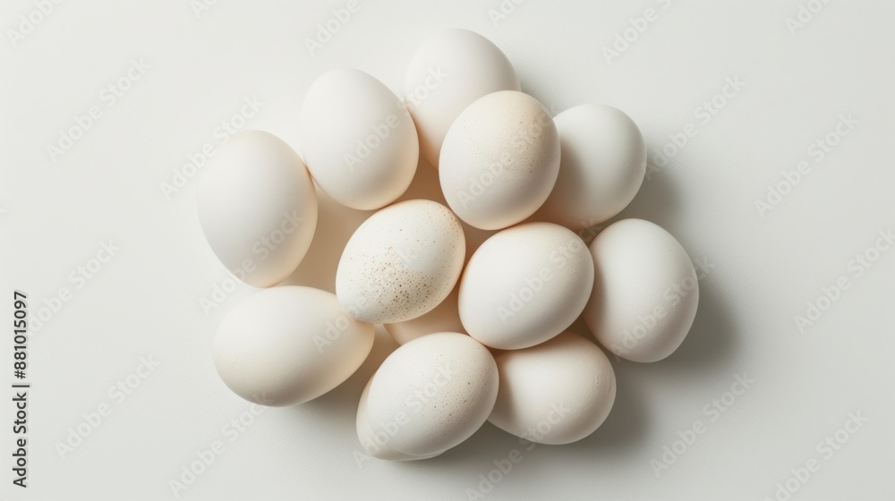Clean and simple arrangement of eggs on a pristine white background Clean and simple arrangement of eggs on a pristine white background