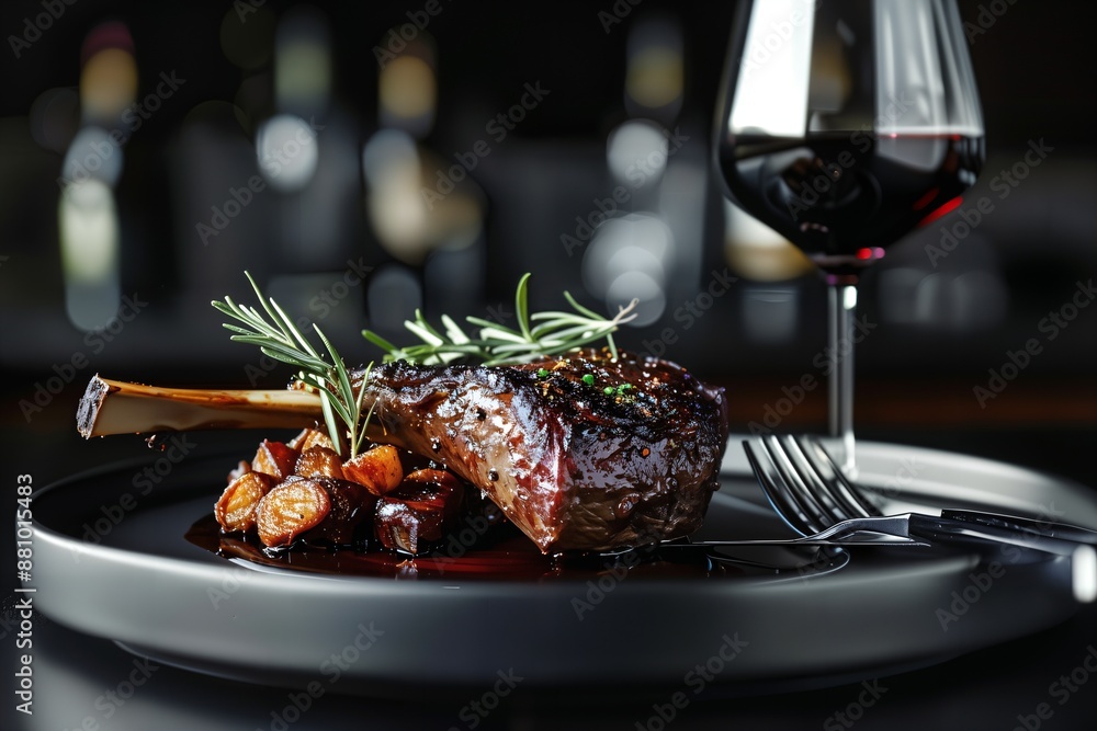 a plate of food with a glass of wine in the background a plate of food with a glass of wine in the background
