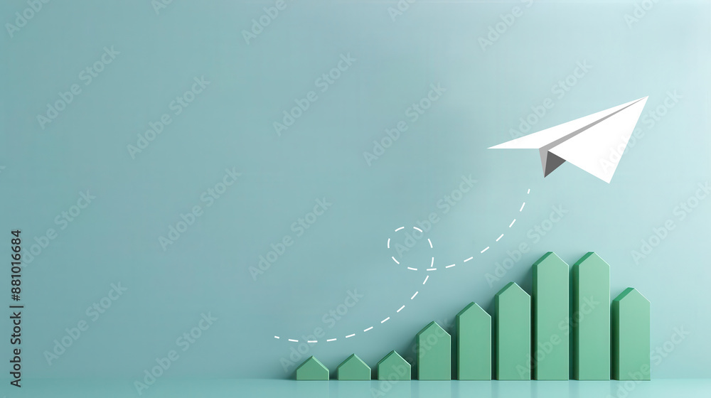 Obraz premium Paper_plane_ascending_with_green_1720599001