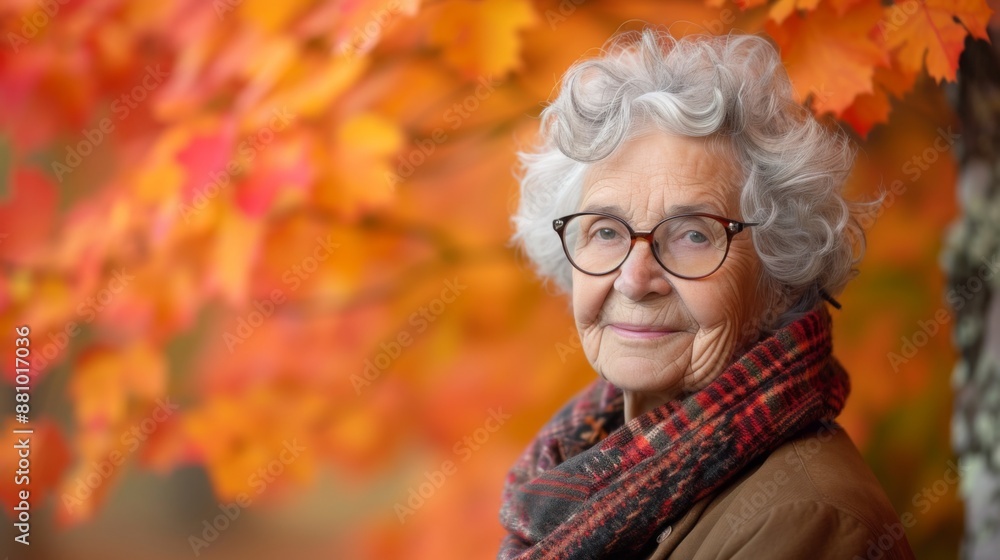 Elderly woman enjoying an autumn day Elderly woman enjoying an autumn day
