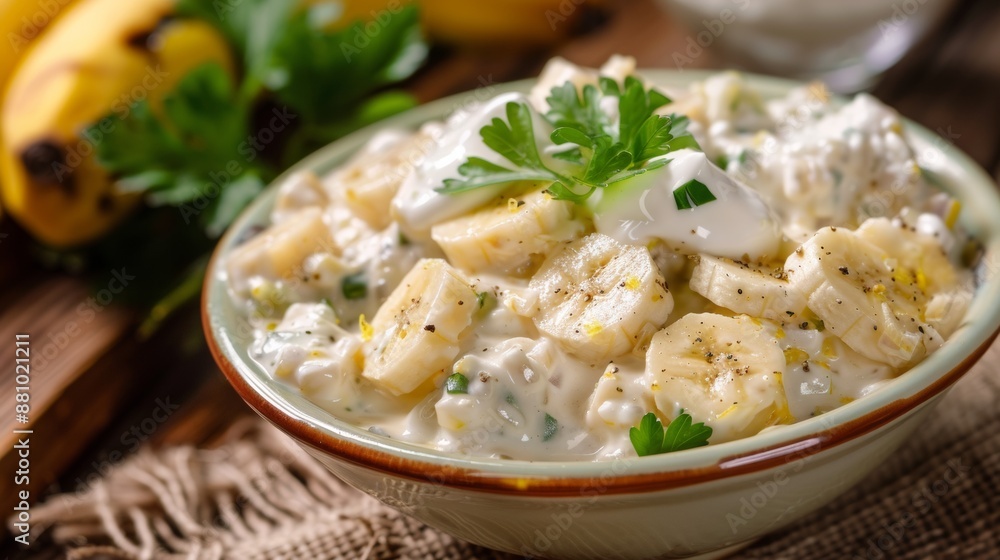 The national cuisine of Egypt. Salad of bananas and celery in Egyptian style. The national cuisine of Egypt. Salad of bananas and celery in Egyptian style.