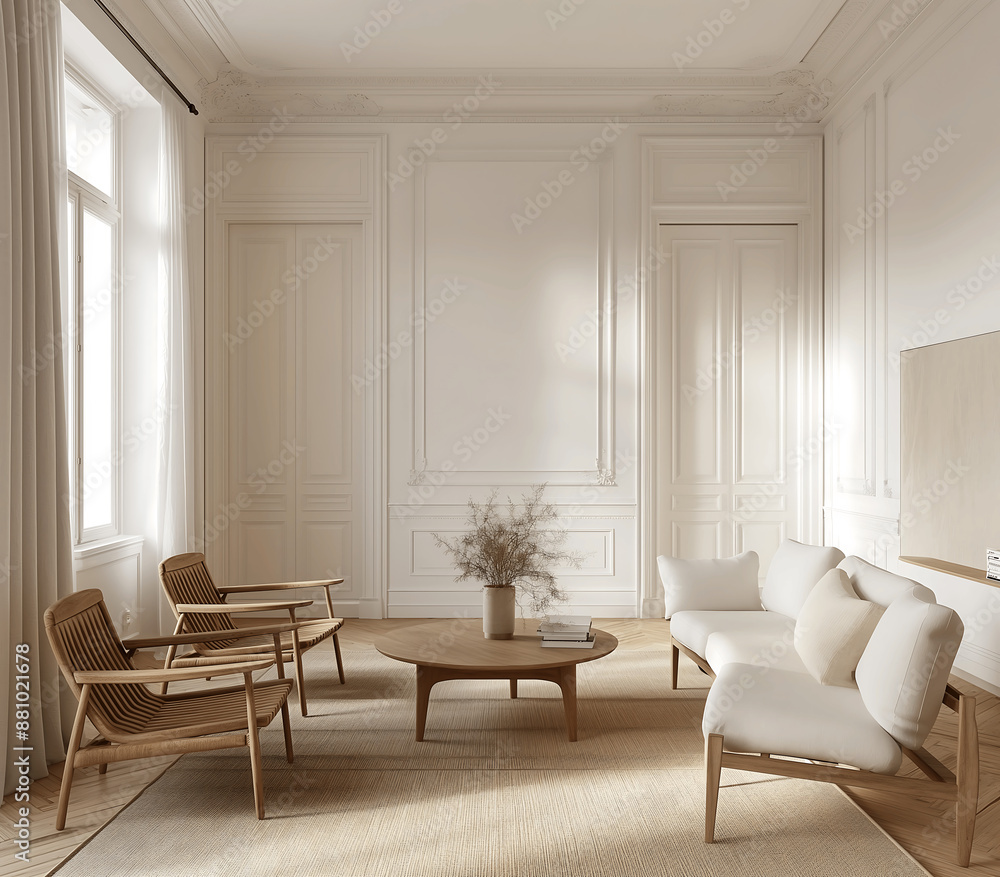 Fototapeta premium Stylish living room interior with wooden armchairs 