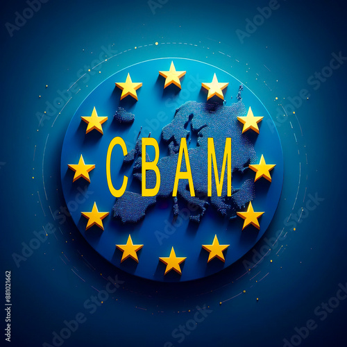 Illustration saying CBAM. It stands for carbon border adjustment mechanism of the European Union