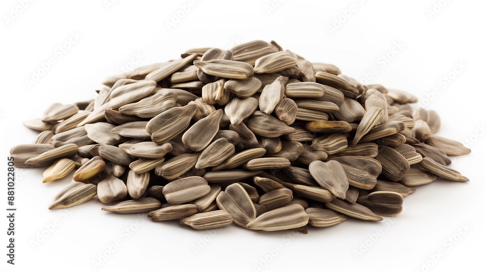 close up side view on sunflower seed pile heap on white background close up side view on sunflower seed pile heap on white background