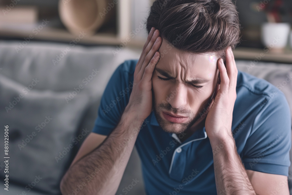 Young Man Experiencing Severe Headache at Home Young Man Experiencing Severe Headache at Home