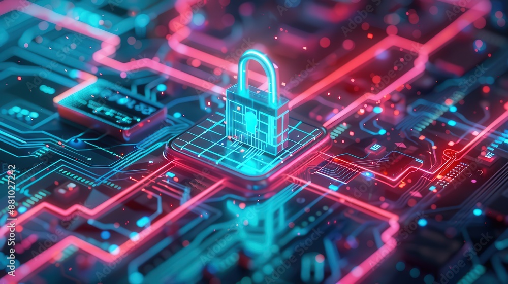 Fototapeta premium A neon sign with a keyhole. Concept of security and protection