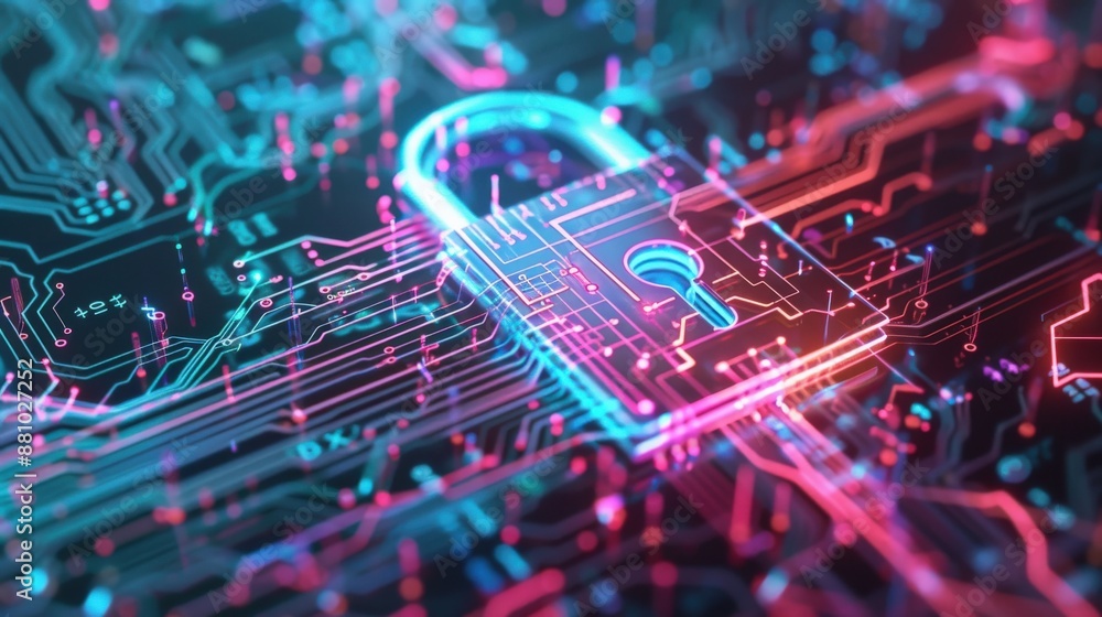 A neon sign with a keyhole. Concept of security and protection A neon sign with a keyhole. Concept of security and protection