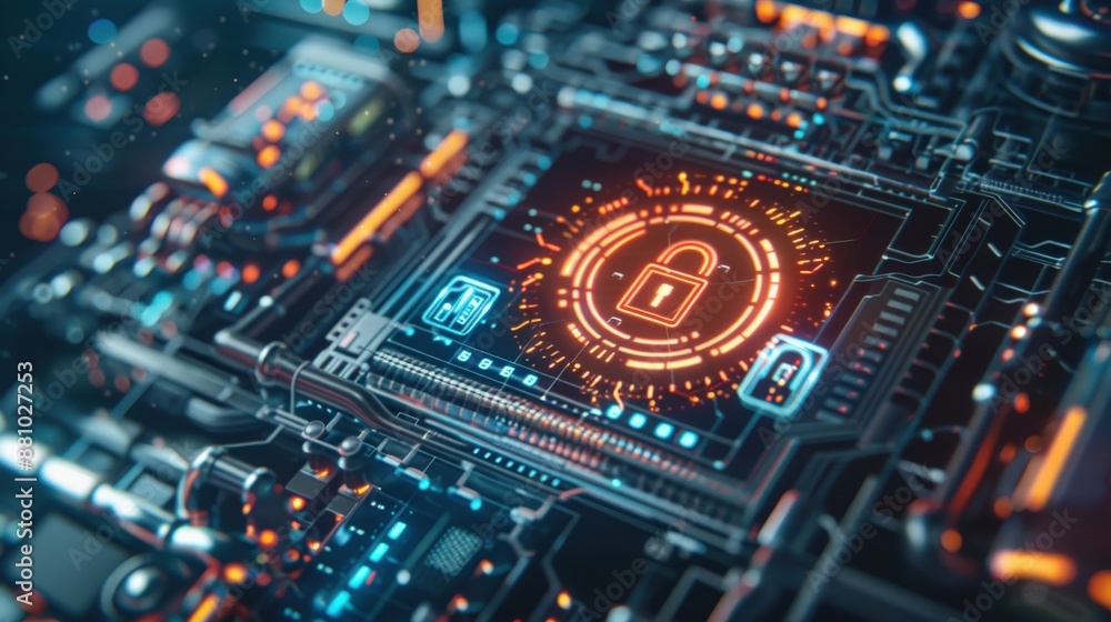 A neon sign with a keyhole. Concept of security and protection A neon sign with a keyhole. Concept of security and protection