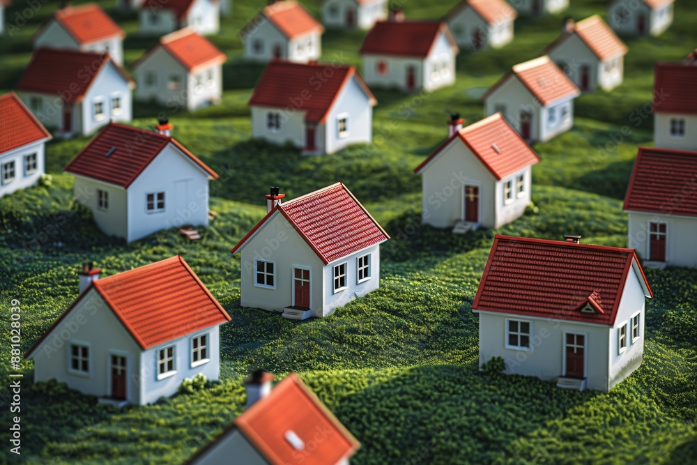 Charming Miniature Village with Red-Roofed Houses Charming Miniature Village with Red-Roofed Houses