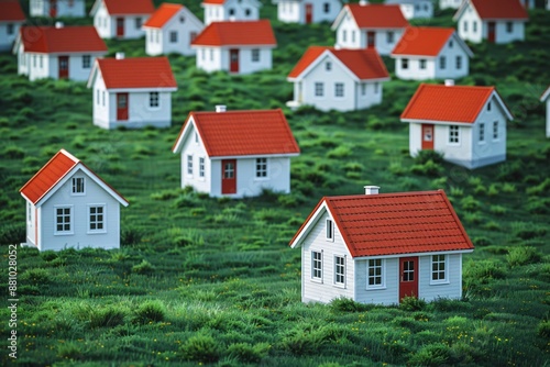 Wallpaper Mural Charming Miniature Houses with Red Roofs in a Lush Green Field Torontodigital.ca