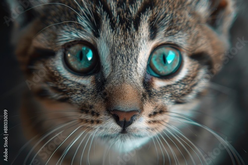 e-commerce photo, one very different cute cat, calm, ambient light, very realistic, mint and green, closeup generative ai