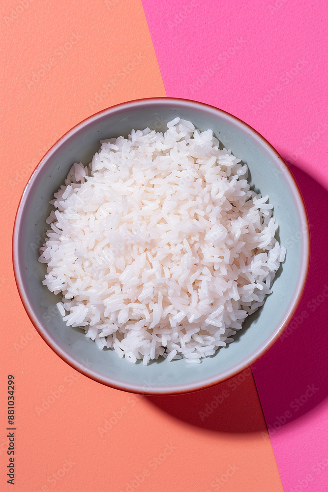 Bowl of White Rice on a Pink and Orange Background Bowl of White Rice on a Pink and Orange Background