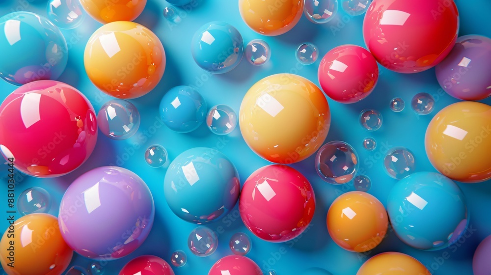 Vibrant Multicolored Spheres on a Blue Background Vibrant Multicolored Spheres on a Blue Background