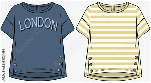 DROP SHOULDER BOXY KNIT TOP WITH FRONT POPPERS DETAIL DESIGNED FOR TEEN AND KID GIRLS IN VECTOR FILE