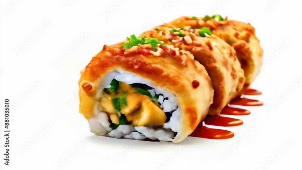 Delicious sushi roll with creamy filling and vibrant toppings Delicious sushi roll with creamy filling and vibrant toppings
