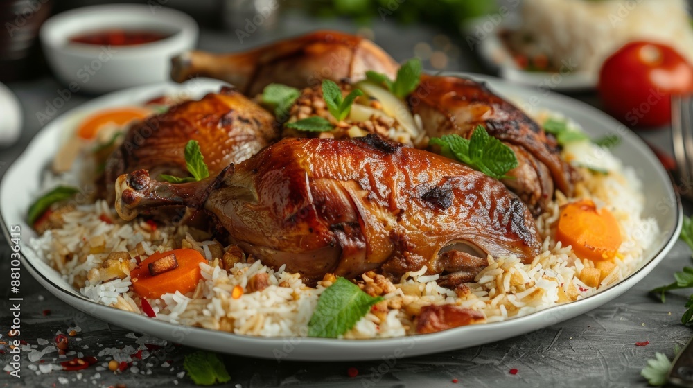 The national cuisine of Egypt. Machwi is a pigeon with a side dish of rice. The national cuisine of Egypt. Machwi is a pigeon with a side dish of rice.