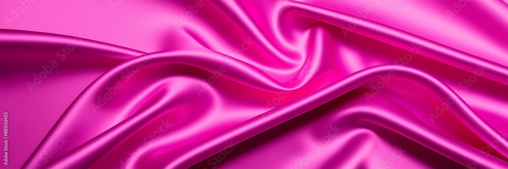 Fototapeta premium Abstract background illustration of shiny smooth silk fabric, bright pink color 