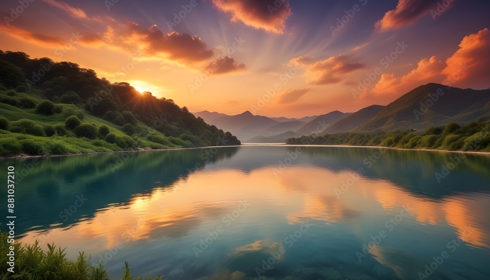 Fototapeta premium Sunset view over beautiful water, beautiful landscape
