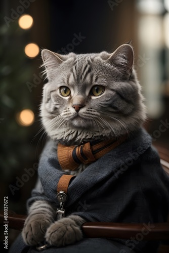 photos cute pet fluffy gray cat is lying on a wooden table