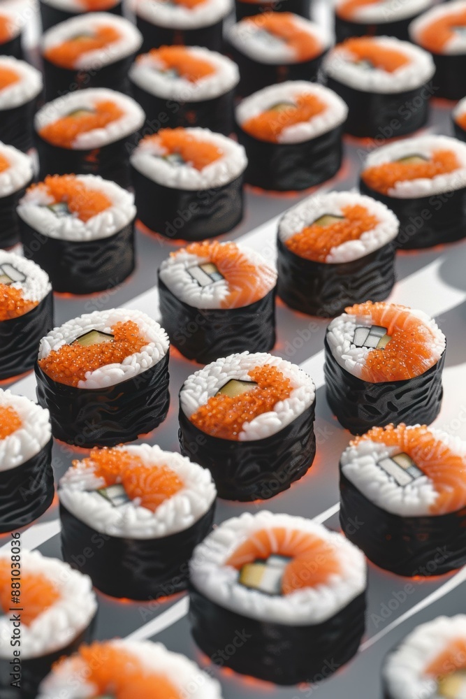 A variety of sushi rolls with different toppings. AI. A variety of sushi rolls with different toppings. AI.