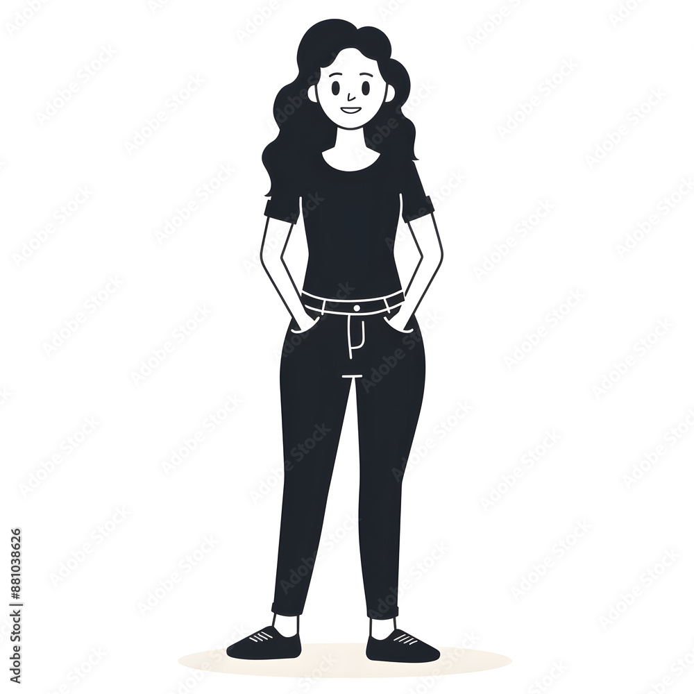 Cartoon woman smiling, full body standing, isolated on white background. Flat design, Solid color. Cartoon woman smiling, full body standing, isolated on white background. Flat design, Solid color.