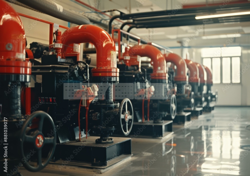 Fototapeta premium Large industrial water pumps. AI.