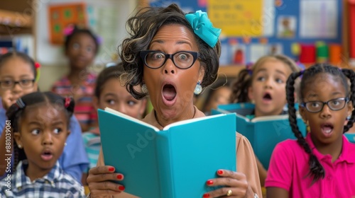 A teacher is surprised by her students' singing. AI.