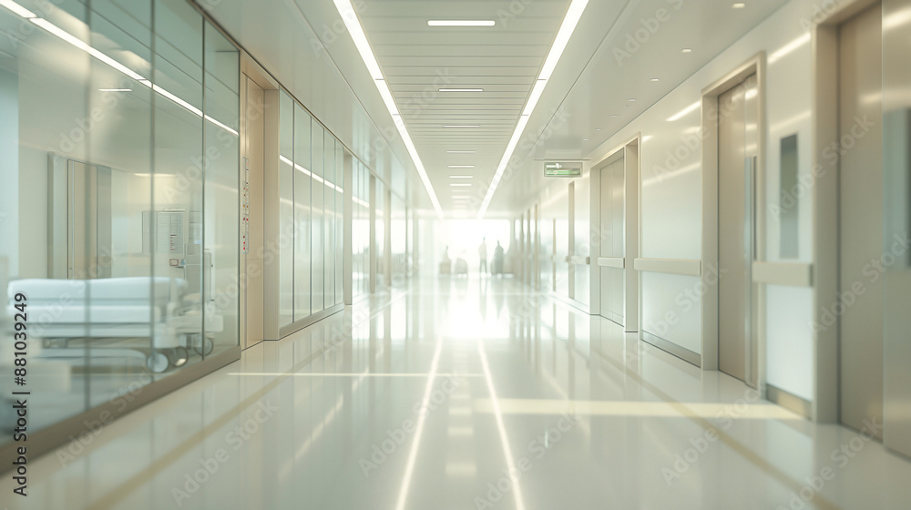a hospital corridor bustling with activity, where the focus gently shifts to the background a hospital corridor bustling with activity, where the focus gently shifts to the background