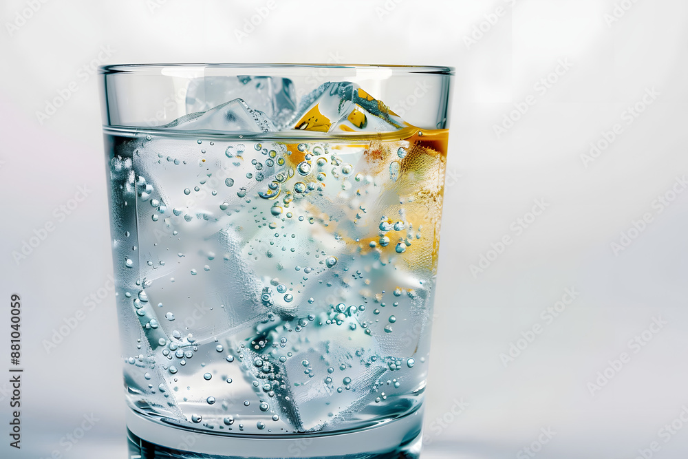 Refreshing Soda Water with Ice Cubes on a White Background. A cool and ...