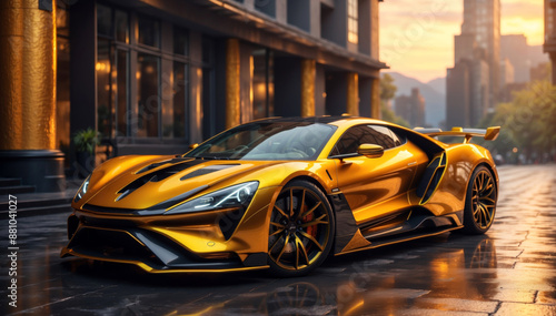 A golden luxurious car in gold