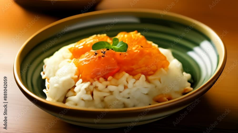 Deliciously plated seafood and rice dish Deliciously plated seafood and rice dish