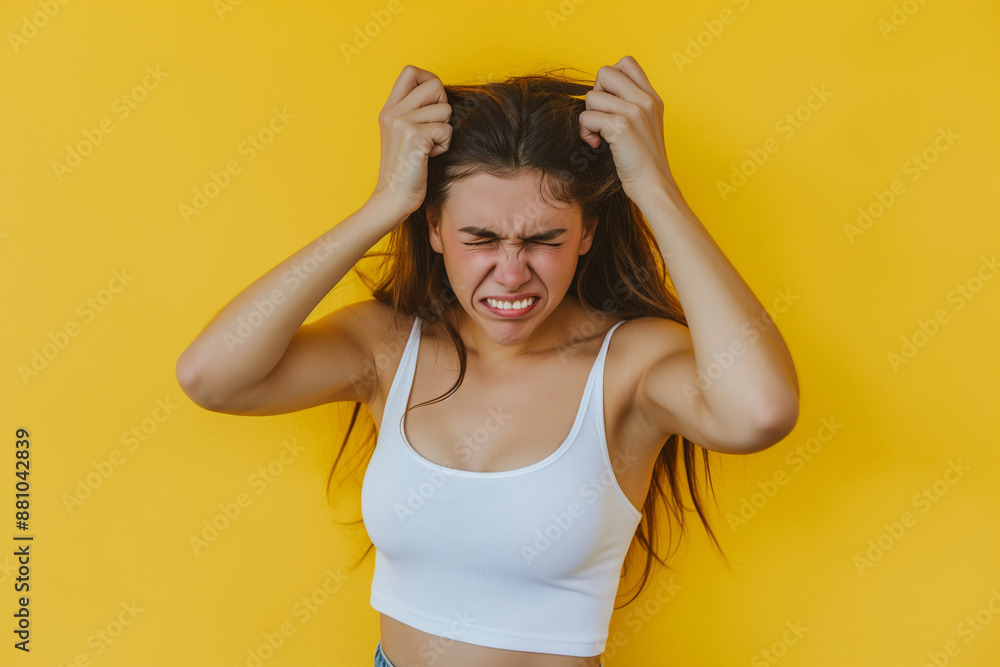 Woman Pulling Her Hair in Anger and Frustration Woman Pulling Her Hair in Anger and Frustration