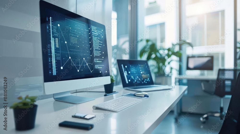 High-tech digital planning tools displayed on a sleek modern desk. High-tech digital planning tools displayed on a sleek modern desk.