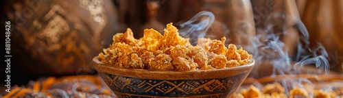 A dynamic image of an Ethiopian dabo kolo, with its crunchy, bitesized pieces, set against a traditional Ethiopian coffee ceremony backdrop photo