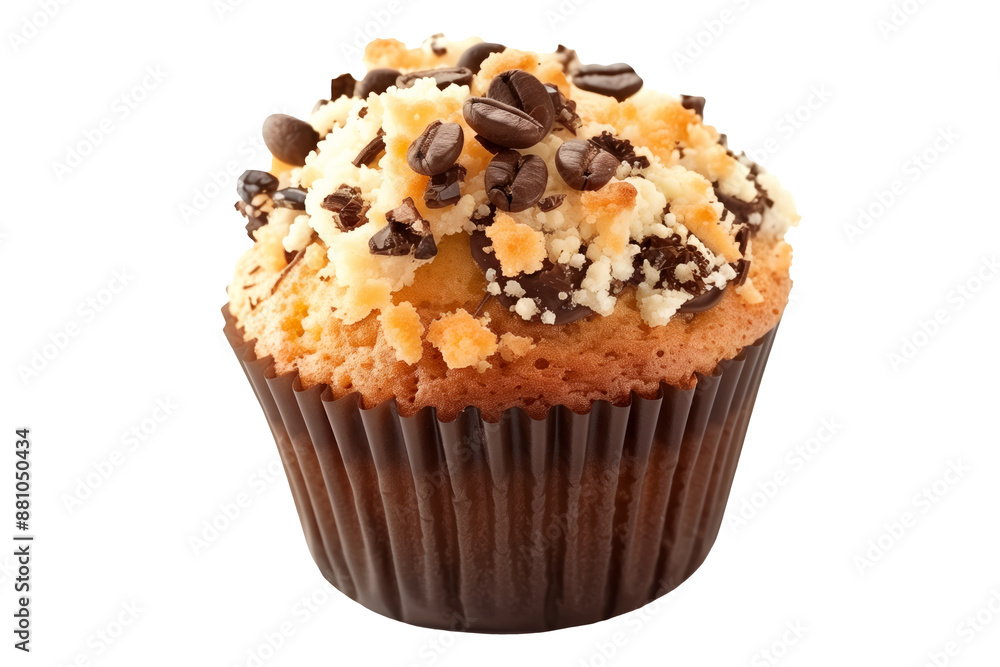 Chocolate chip muffin sprinkled with chocolate isolated on white transparent background. Chocolate chip muffin sprinkled with chocolate isolated on white transparent background.