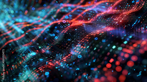 The digital data stream creates an idea of a high transmission rate. The concept of digital transformation of the future, breakthrough innovations and flexible business methodology.