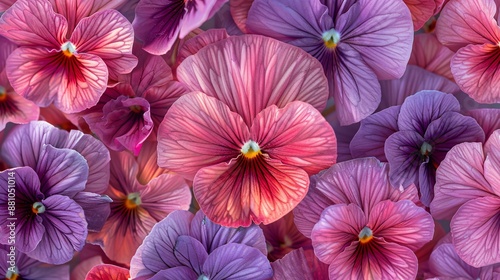 Vibrant Array of Pink and Purple Pansies in Full Bloom