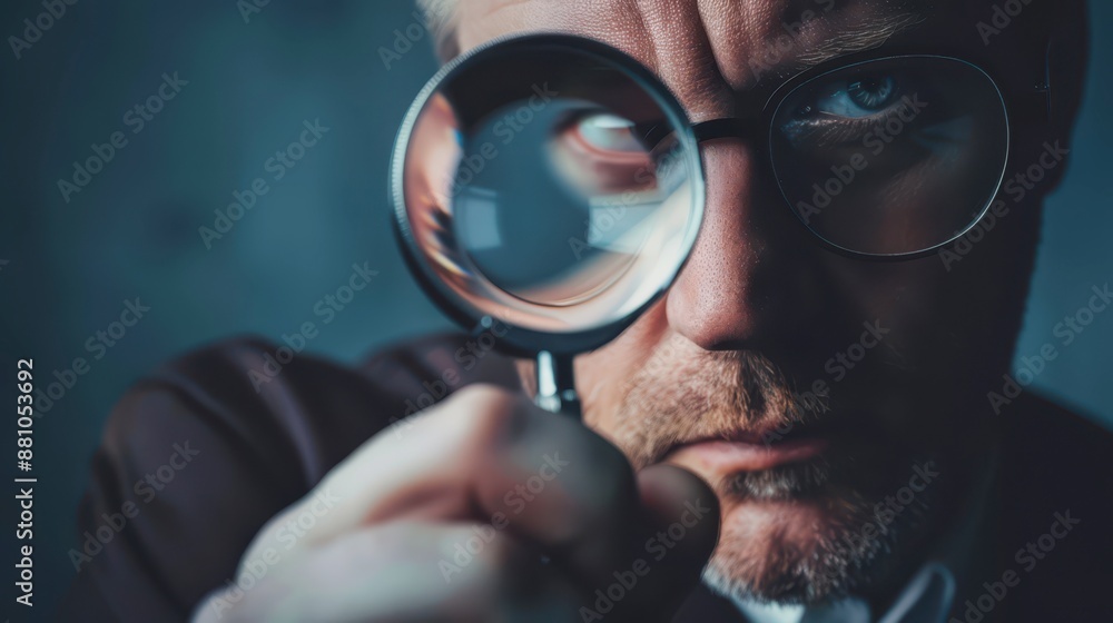 Close Up Of A Man Holding A Magnifying Glass And Looking Through It Close Up Of A Man Holding A Magnifying Glass And Looking Through It