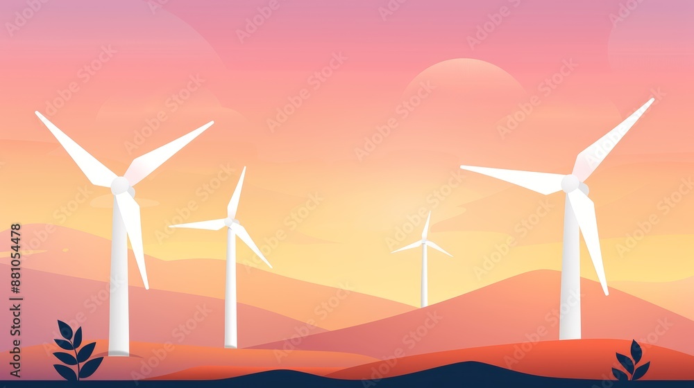 Atmospheric landscape flat design top view with reusable wind turbines theme cartoon drawing colored pastel, realistic photo, cinematography, hyper realistic Atmospheric landscape flat design top view with reusable wind turbines theme cartoon drawing colored pastel, realistic photo, cinematography, hyper realistic
