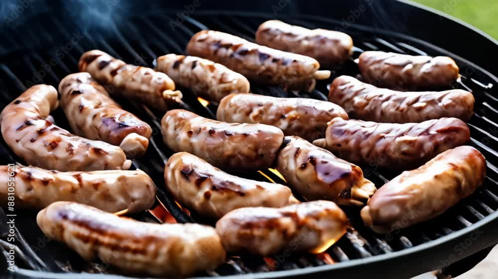 Grilling a feast Sizzling sausages on the barbeque Grilling a feast Sizzling sausages on the barbeque