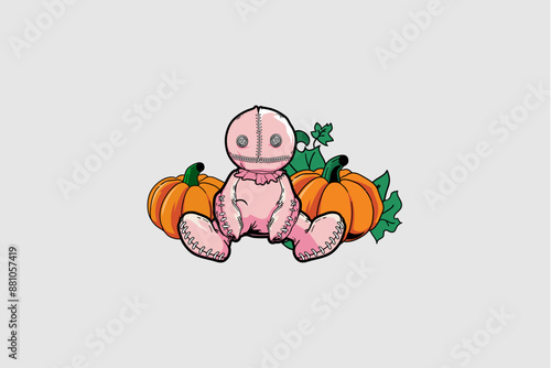 voodoo doll with pumpkin vector badge logo image