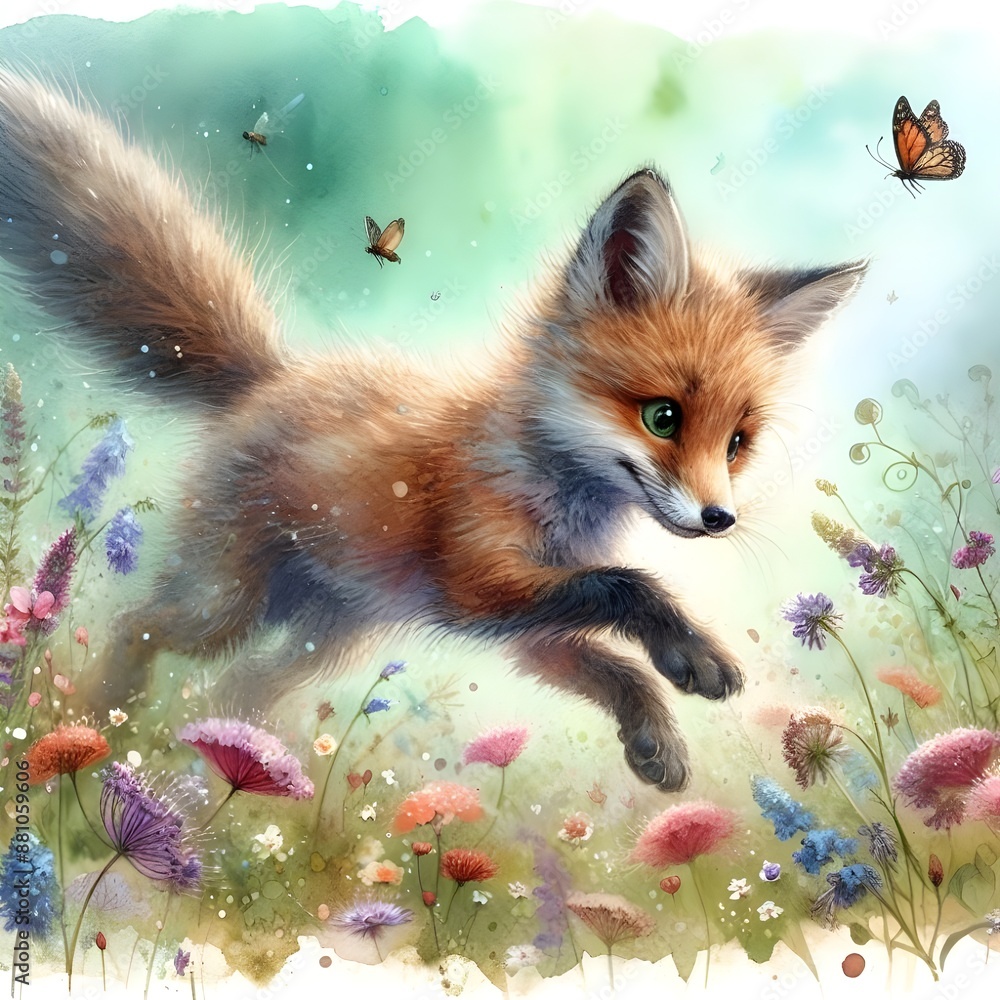 Obraz premium The Fox and the Butterflies.