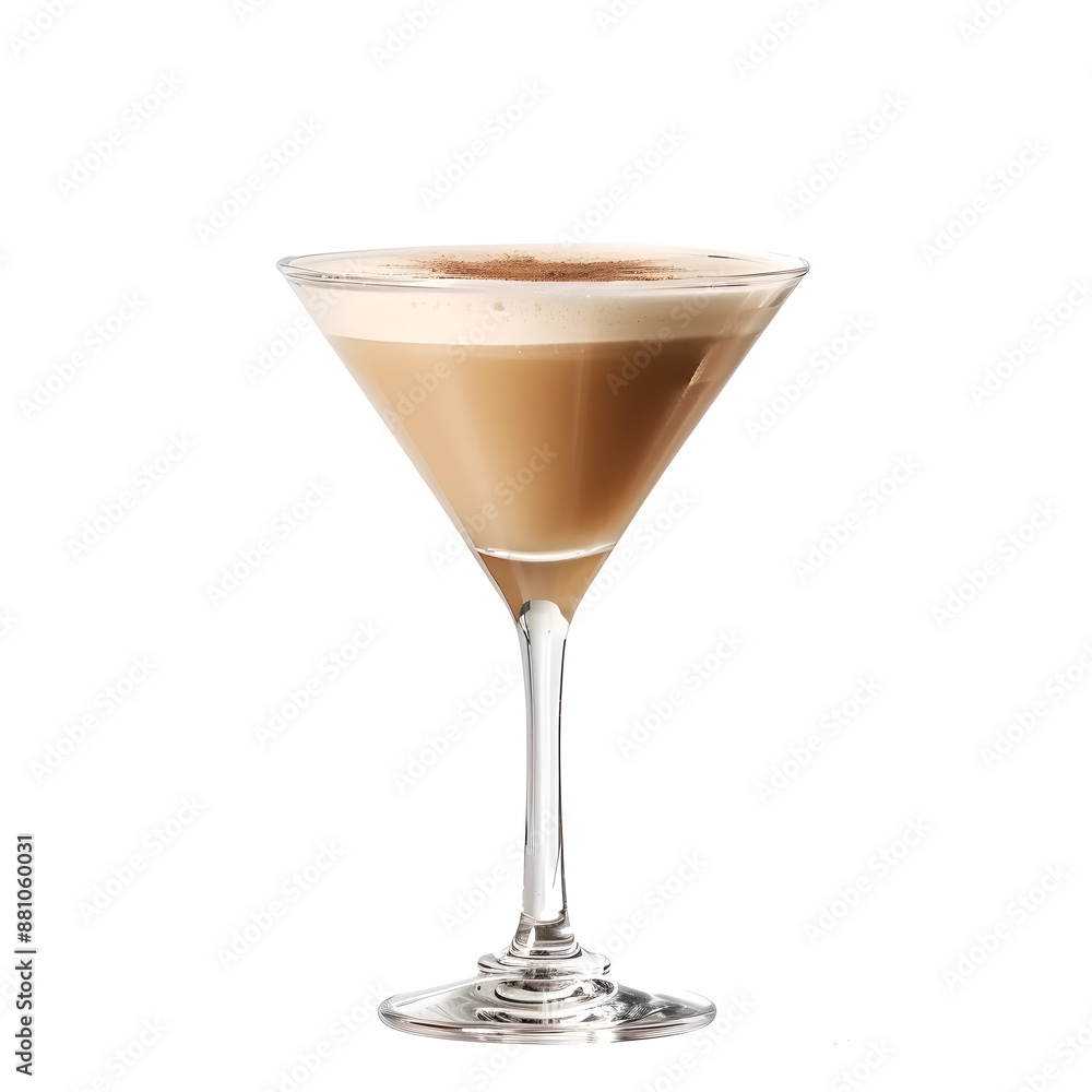 Front view of brandy cocktail in a martini glass isolated on a white background Front view of brandy cocktail in a martini glass isolated on a white background