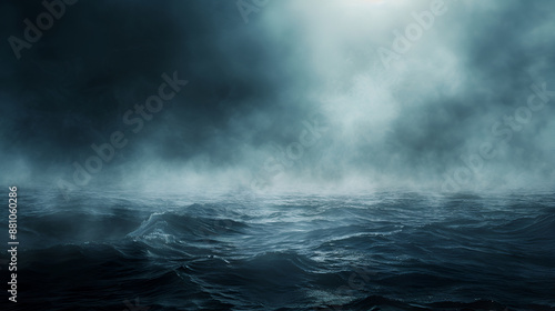 horror black blue sky, sea haunted cloud, scary ocean, depression background, mystery gloomy dark theme, blur texture, 