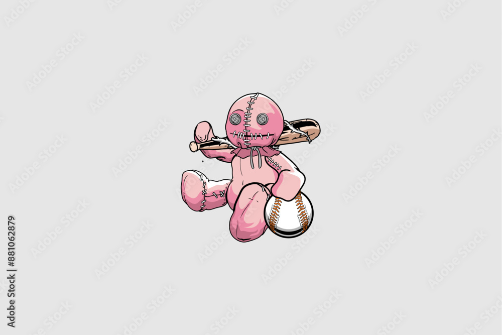 Voodoo doll with baseball bat cartoon character vector image template Voodoo doll with baseball bat cartoon character vector image template