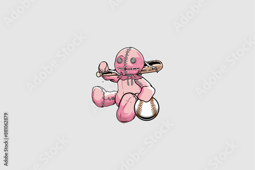Voodoo doll with baseball bat cartoon character vector image template
