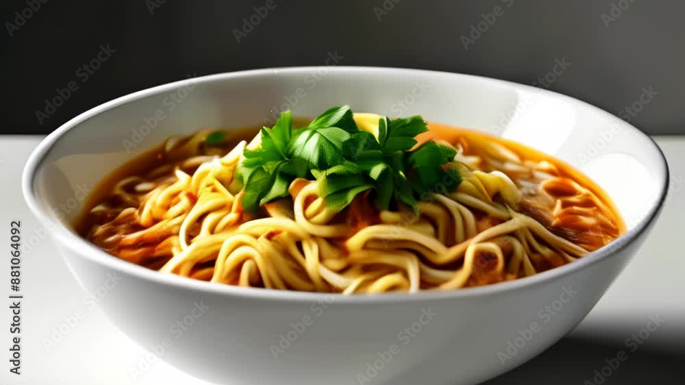 Delicious noodle soup with fresh herbs ready to be savored Delicious noodle soup with fresh herbs ready to be savored