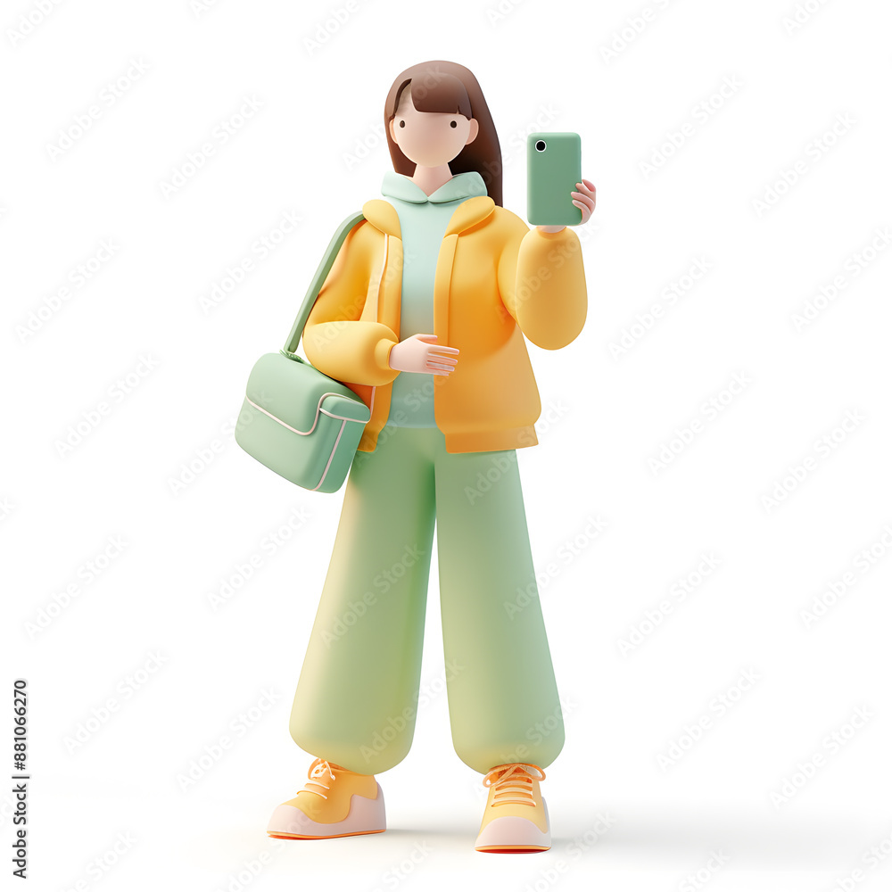 3D pretty cartoon young girl standing, using cell phone or taking a selfie, isolated on white background
3D pretty cartoon young girl standing, using cell phone or taking a selfie, isolated on white background