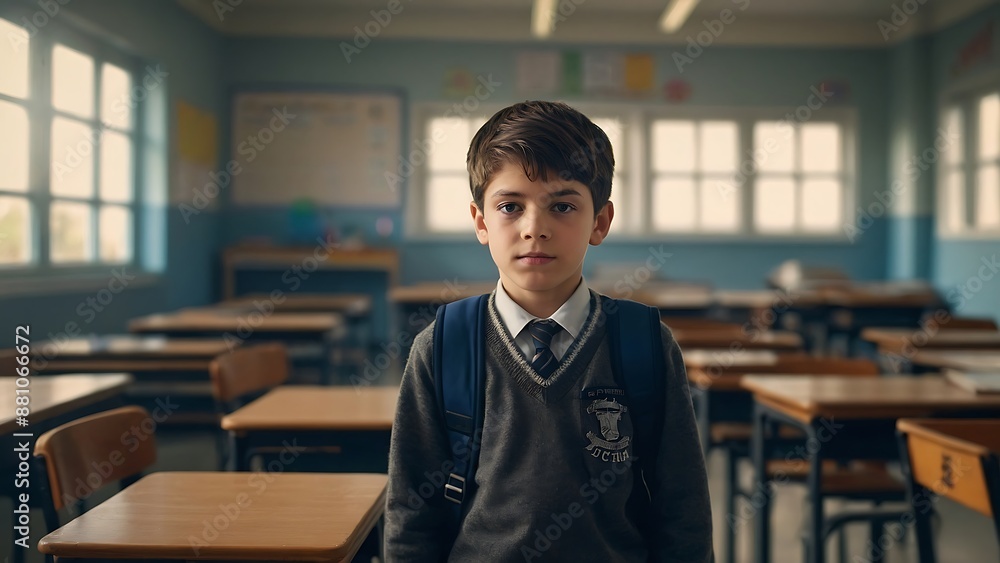 Happy student modern school boy wearing uniform holding books and bag, Back to school Happy student modern school boy wearing uniform holding books and bag, Back to school