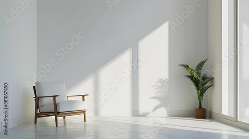 Modern Minimalist Interior with white wall and armchair  © Pixelzone